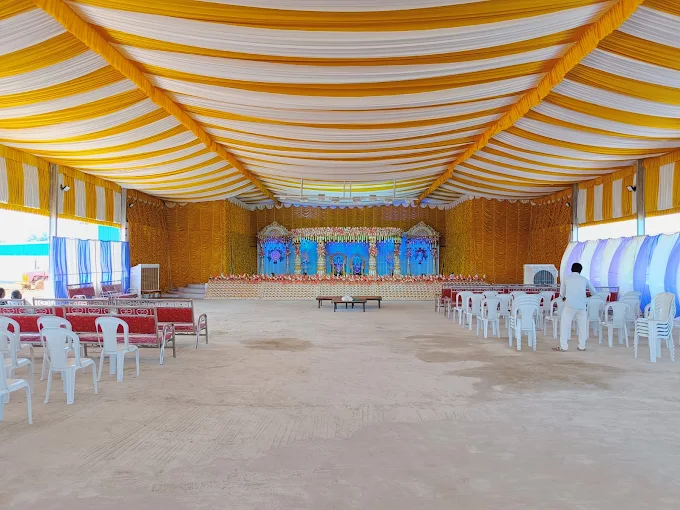 Interior hall view at Shubham Gardens with wedding stage setup